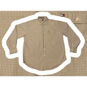 Tommy Hilfiger Button Down Long Sleeve Shirt Cream with Black Stripes Men’s L